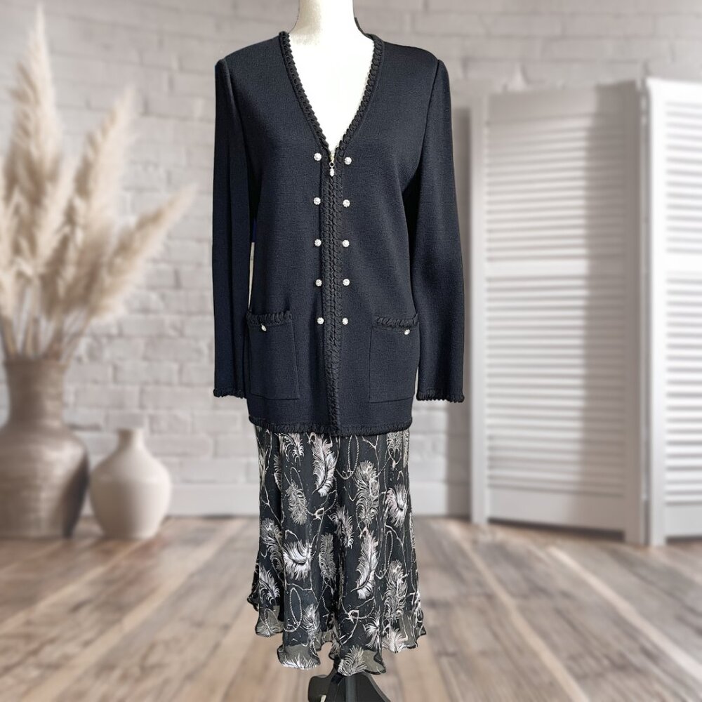 ST JOHN Evening Marie Gray Santana Knit Black Cardigan Jacket Blazer 6 Vintage